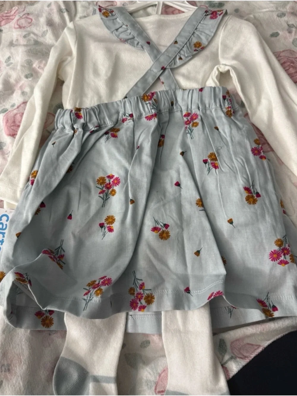 Carter's Light Blue Floral Pinafore Dress with White Top